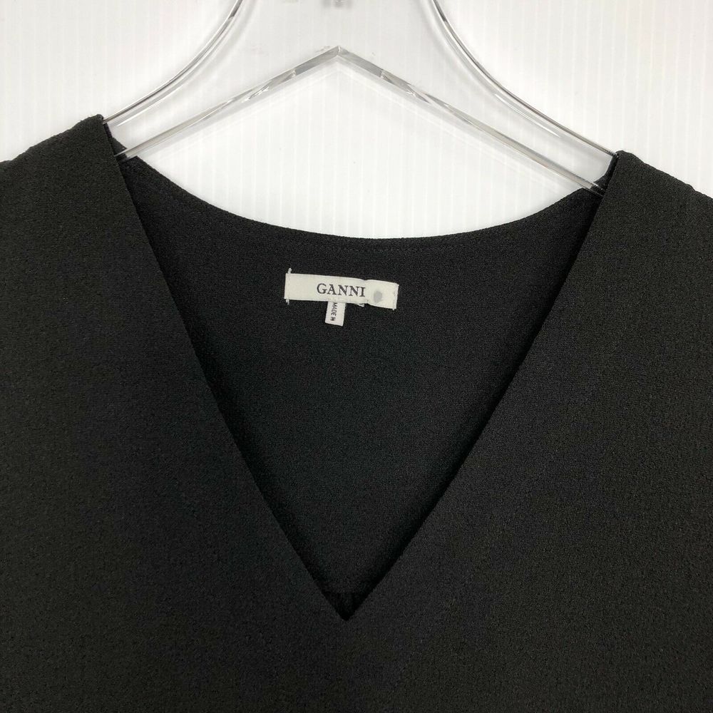 Ganni Black Midi Dress Crepe Side Slits 34 US XS - Picture 6 of 11